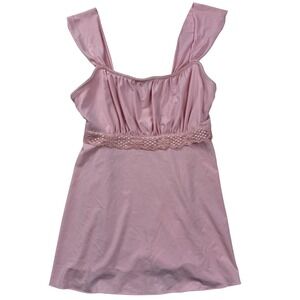 VTG YWK Iz Byer California Pink Lace Trim Babydoll Sleeveless Top Sz M USA Made